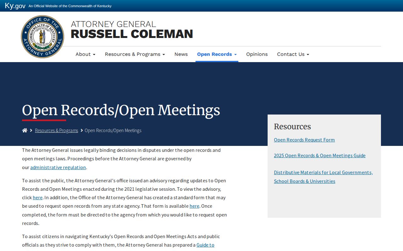 Rockcastle County release record Kentucky open-records guidance
